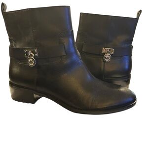 Michael Kors Black Leather Ankle Boots with MK Charm 9M